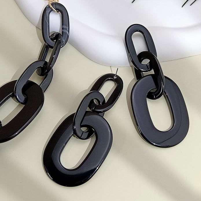 Bocar Acrylic Chunky Statement Necklace for Women Cube Link Chain Collar Necklace and Hoop Earrings Costome Jewelry Set