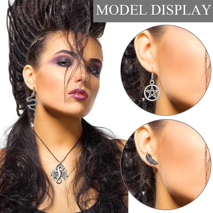 Yinkin 40 Pairs Goth Earrings Set Grunge Punk Rock Dangle Earring Gothic Y2k Jewelry Bat Cross Snake Skull Earrings for Women