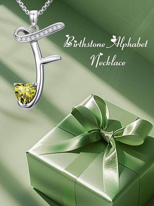 Valentines Day Gifts for Women Alphabet A to Z Initial Birthstone Pendant Necklaces for Women - 18k White Gold Plated Personalized Name Jewelry Valentine Mothers Day Birthday Gifts for Women Her Girlfriend