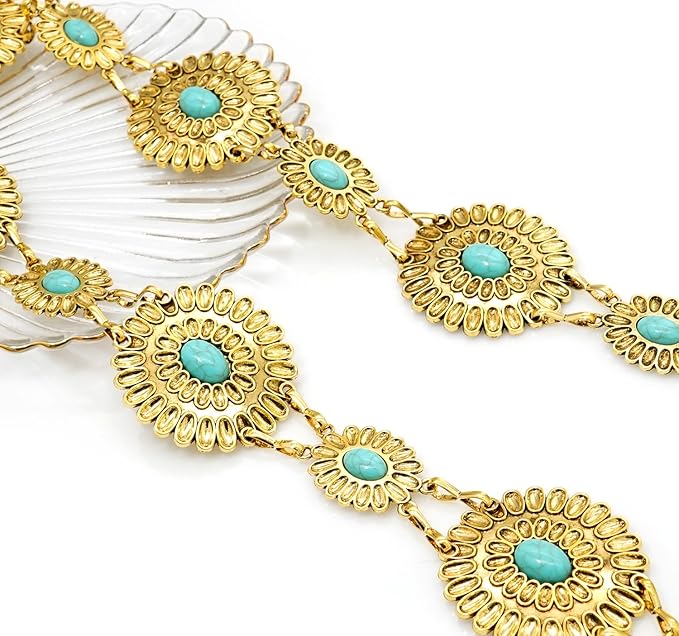 Women's Concho Chain Belt Western Cowgirl Metal Waist Chain Belt for Dress