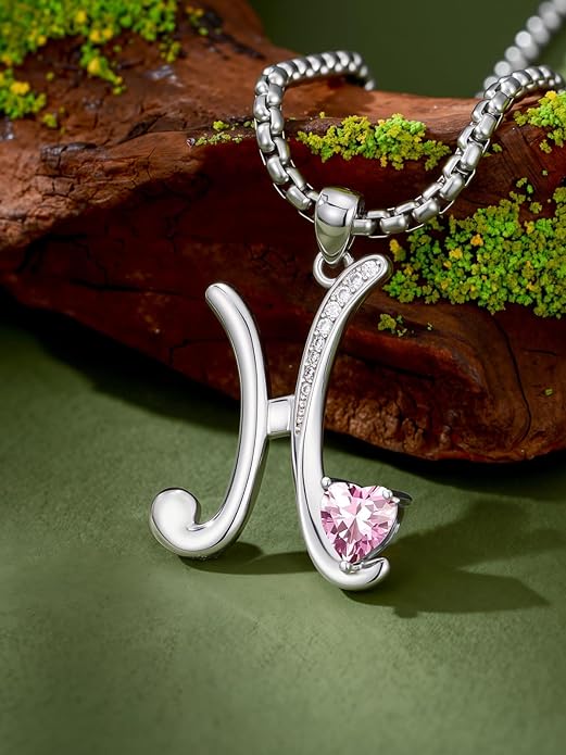 Valentines Day Gifts for Women Alphabet A to Z Initial Birthstone Pendant Necklaces for Women - 18k White Gold Plated Personalized Name Jewelry Valentine Mothers Day Birthday Gifts for Women Her Girlfriend