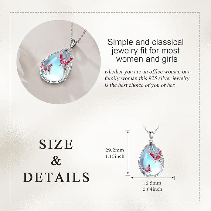 KQF Dragonfly/Butterlfy/Cat/Jellyfish/Bunny/Axolotl/Bee/Mermaid/Hummingbird/Elephant Necklace for Women Sterling Silver Moonstone Pendant Necklace Dragonfly Jewelry Gifts for Women
