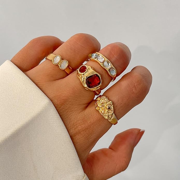 Sora Tuki Rings for Women Chunky Rings Set Adjustable Stackable Ring for Women Bold Thick Statement Ring Trendy Chunky Jewelry