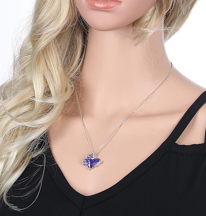 Valentine's Day Gift Butterfly Birthstone Crystal Necklace, Silver Tone with 18”+2” Chain, Necklace for Mother’s Day Anniversary Birthday Gifts for Women and Daughter