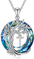 TOUPOP Gifts for Women Tree of Life Necklace 925 Sterling Silver Initial Pendant Family Tree Crystal Jewelry Valentine's Day Birthday Gifts for Her Mom Wife Girlfriend Daughter