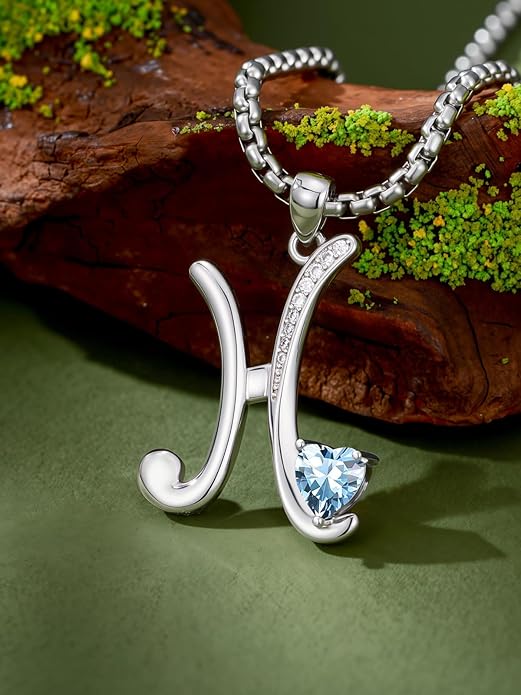 Valentines Day Gifts for Women Alphabet A to Z Initial Birthstone Pendant Necklaces for Women - 18k White Gold Plated Personalized Name Jewelry Valentine Mothers Day Birthday Gifts for Women Her Girlfriend