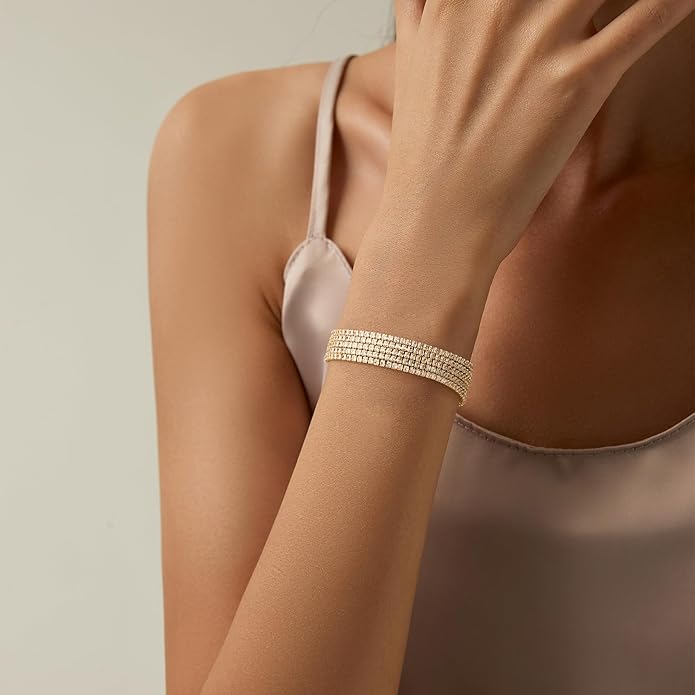 14K Gold Plated Women’s Tennis Bracelet – Sleek CZ Line Bracelet, Fits 6.0"–7.2" Wrist – Sparkly Everyday Jewelry Gift, Contemporary Tennis Bracelets for Women