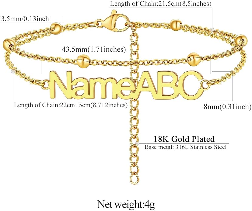 FindChic Custom Ankle Bracelets for Women, Stainless Steel Figaro/Cuban/Wheat/Rope/Herringbone Chain Anklets, Beach Foot Jewelry 8.5''-10.5'' Adjustable & Waterproof, with Gift Box