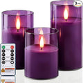 Homemory Purple Glass Flameless Candles, Real Wax, Remote Timer, 3 Pack | by Homemory