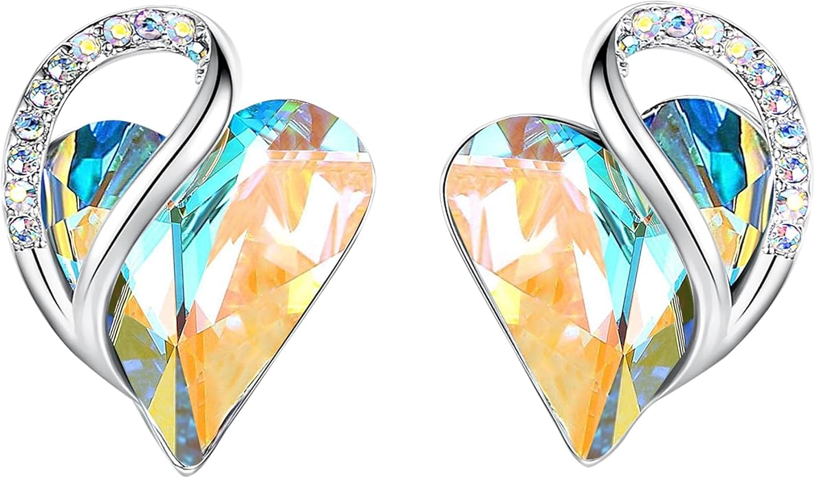Leafael Infinity love Heart Birthstone Stud Earrings for Women, Valentine's Day Gifts for Mom, Wife, and Her, Silver Plated Birthday Jewelry