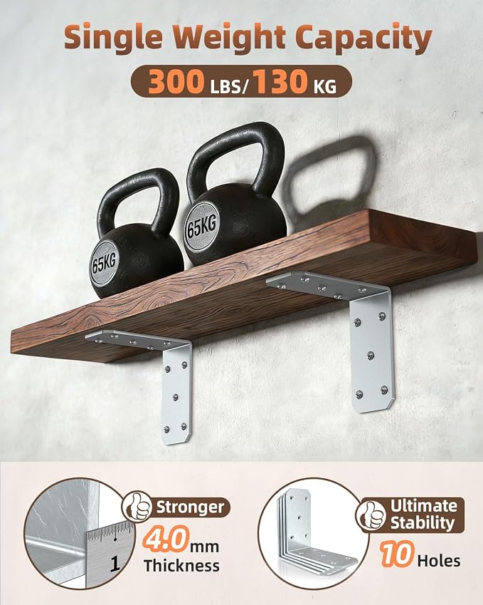 Heavy Duty L Brackets, 5x5 Inch, 300 LBS, Galvanized, 16 Pack | Carbon Steel - Image 3