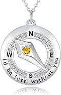 FANCIME Sterling Silver Compass Birthstone Necklaces Fine Jewelry Anniversary Birthday Gifts for Women Her Wife Mom