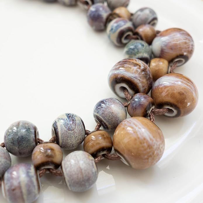 Boho Round Colorful Ceramic Beaded Necklace, Adjustable Hippie Statement Necklace, Handmade Ethnic Jewelry Gift for Women