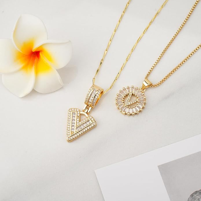 14K Gold Plated Alphabet Necklace Cubic Zirconia Letter Pendant, Personalized Name Jewelry Gift for Women, Customizable A-Z, Birthday/Mothers Day Gifts for Womens