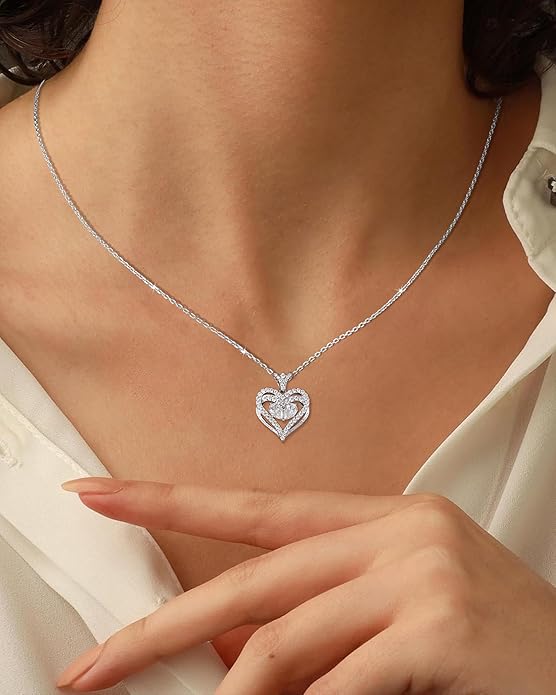Moissanite Heart Necklace Gifts for Women, Engraved 'I LOVE YOU' Gift for Her, 18K Gold Vermeil 925 Sterling Silver Dainty Pendant Eternity Love Jewelry Gifts for Christmas, Anniversary, Birthday, Wedding - to My Wife, Mom