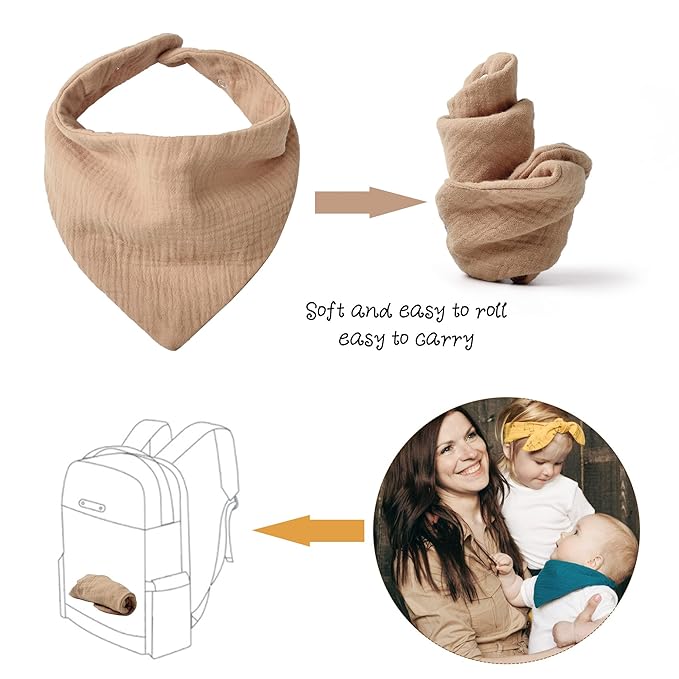 Konssy Muslin Baby Bibs 10 Pack Baby Bandana Drool Bibs 100% Cotton for Unisex Boys and Girls, Soft Absorbent Set for Teething and Drooling