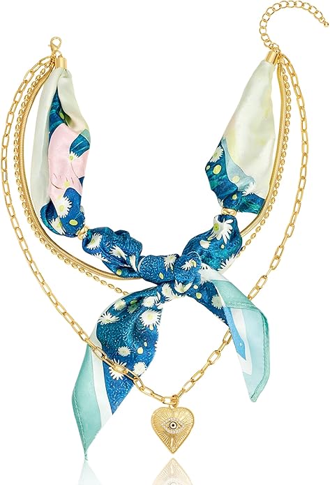 LILIE&WHITE Gold Charms Necklace for Women Bandana Necklace with Colorful Charms Necklaces Beach Jewelry Gift