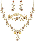 BriLove Women's Wedding Jewelry Leaf Cluster Flower Crystal Dangle Earrings Pendant Necklace Set for Bridal