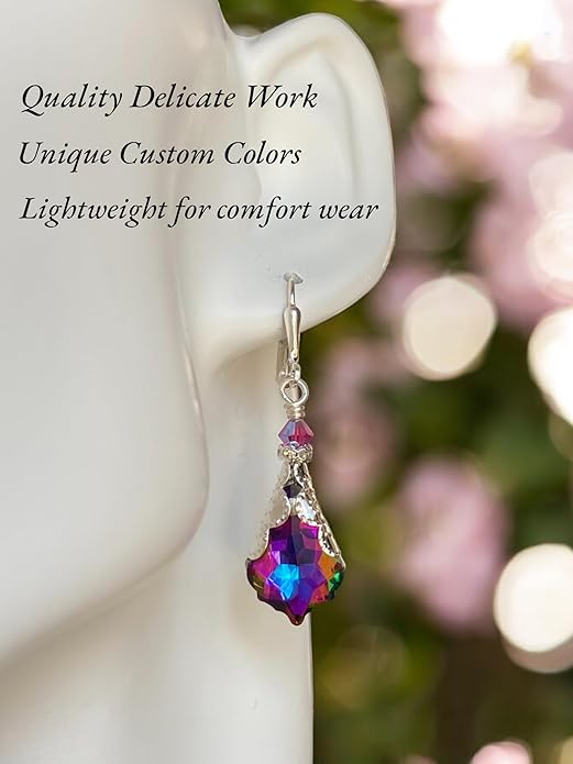 Antique Inspired Vintage Victorian Dangle Drop Earrings for Women - Colored Austrian Crystal Leverback Earrings - Jewelry Gift for Her