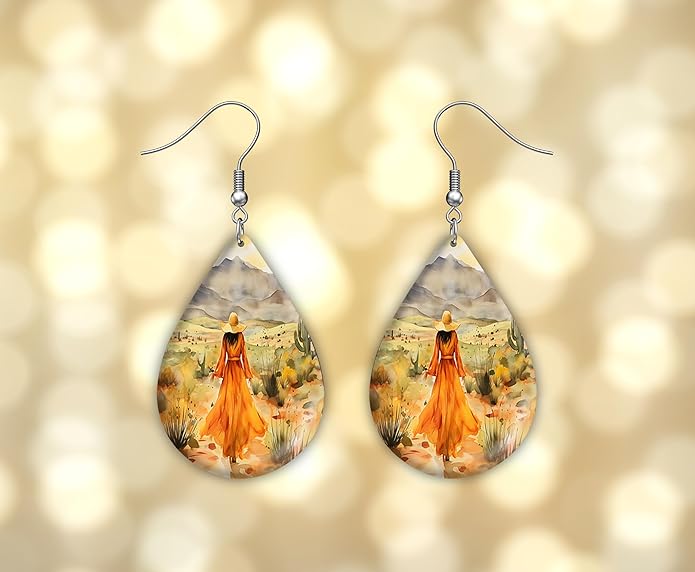 Teardrop Wood Earrings Light Weight Printed Image Dangle Jewelry, Fun and Funky Earrings