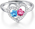 Iefil Adjustable Ring for Women - 925 Sterling Silver Double Birthstone Rings, Anniversary Birthday Gifts for Women Wife Her