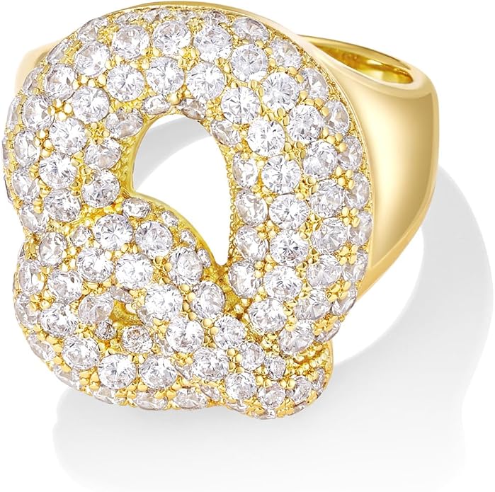 KissYan Bubble Initial Ring Valentines Day Gifts for Women, 14k Gold Plate Balloon Jumbo Letter Rings Open Adjustable Dainty Pave CZ Personalized Fashion Trendy Statement Jewelry