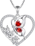 YL Women's Butterfly Necklace 925 Sterling Silver Flower Rose Pendant Birthstone Halo Jewelry