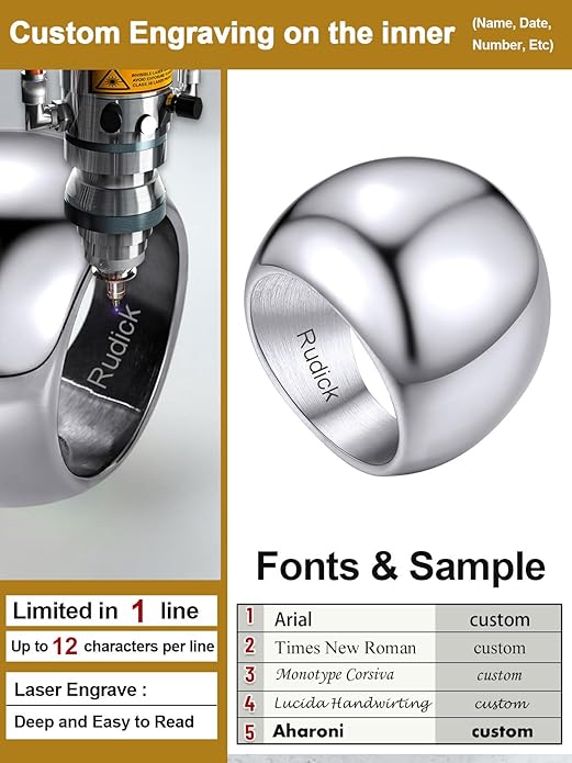 GOLDCHIC JEWELRY Chunky Dome Ring for Women, Stainless Steel Bold Stacking Croissant Statement Ring For Men (Size 7-12, Custom)