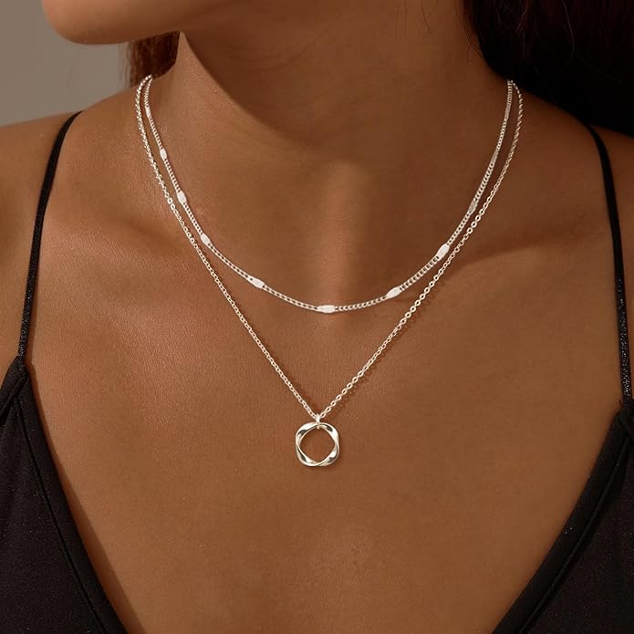 Gold Layered Necklaces for Women 14k Gold Plated Dainty Stackable Choker Necklaces for Women Trendy Layering Chain Cute Pendant Necklace Set Gold Jewelry for Women