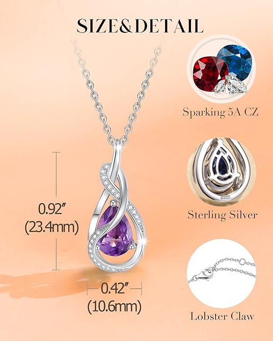 FANCIME TimelessTie Birthstone Necklace for Women White Gold Plated Sterling Silver Ribbon Design Jewelry Knot Pendant Fine Jewelry Gemstone Birthday Graduation Anniversary Valentines Day Gifts for Women Wife Mother Her