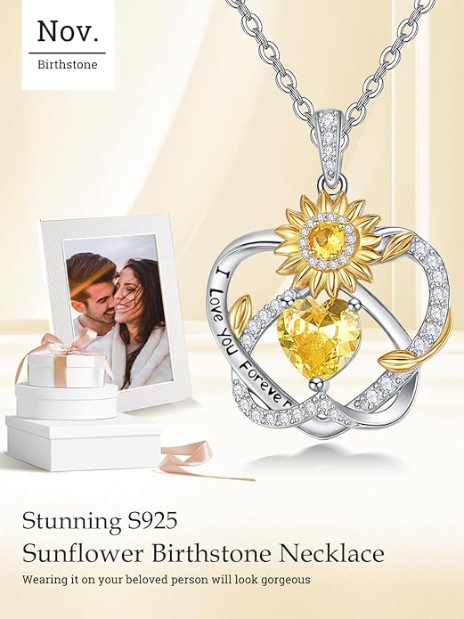 Valentine's Day Gifts for Wife 925 Sterling Silver Double Birthstone Pendant Necklaces I Love You for Always and Forever Necklace Anniversary Birthday Gifts for Wife Girlfriend Mom Her