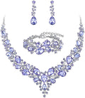 BriLove Wedding Bridal Jewelery for Women Austrian Crystal Teardrop Cluster Statement Necklace Dangle Earrings Link Bracelet Set