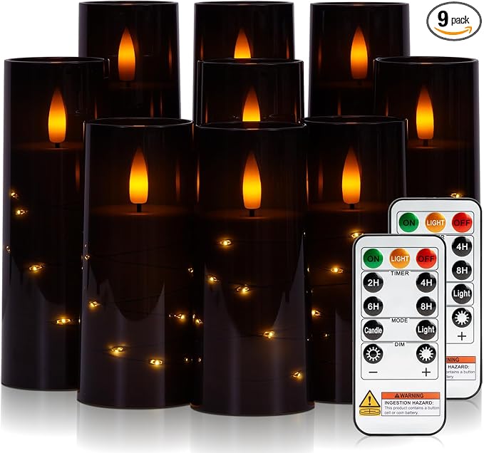 Raycare 9 Pcs Black Halloween Flameless Pillar Candles by Raycare