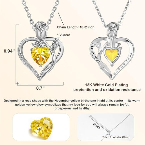 1.2CT Rose Heart Necklace Option of Moissanite or Lab-Grown Sapphire Ruby Emerald&More Necklace for Women Birthstone Girlfriend Necklace S925 Sterling Silver 18K White/Rose Gold Plated D Color VVS1 Gift for Wife Mother Daughter for Birthday Anniversary...