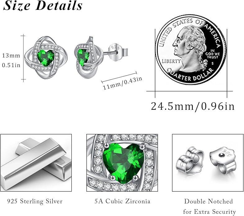 MEDWISE 925 Sterling Silver Birthstone Stud Earrings for Women Birthday Jewelry Gifts for Daughter Mother Women Valentines Day Gifts for Her
