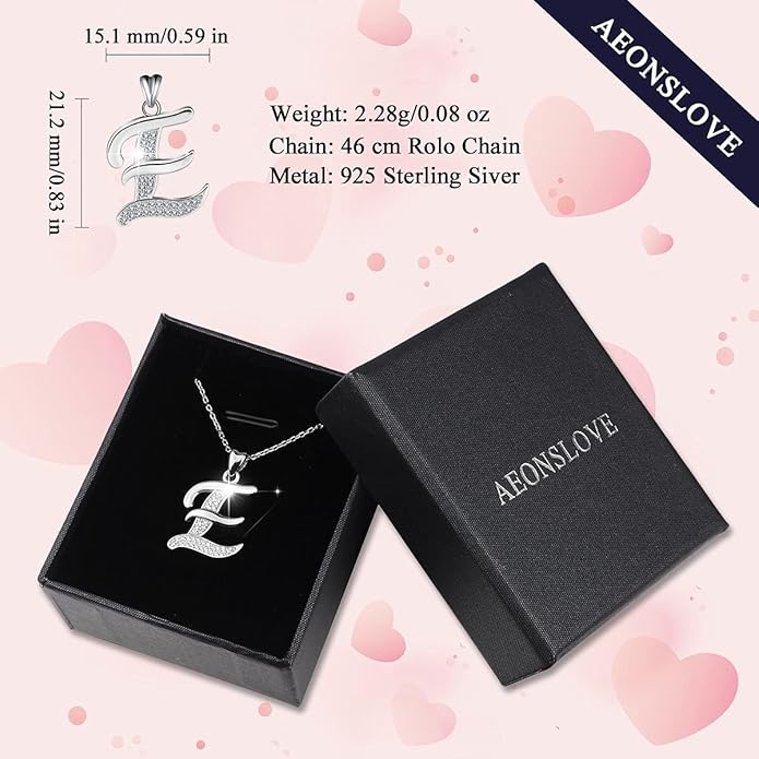 AEONSLOVE 925 Sterling Silver Initial Necklaces for Women, 26 Letters Pendants Necklace Gift for Mother, Daughter, Wife, 18 Inch Chain