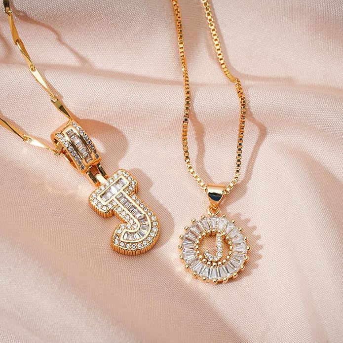 Letter Necklace 14k Gold Plated Bling Dainty Necklaces Trendy Chunky Custom Name Necklace Personalized Round Circle Pendant Zirconia Letters Name Crystal Jewelry Gifts for Women