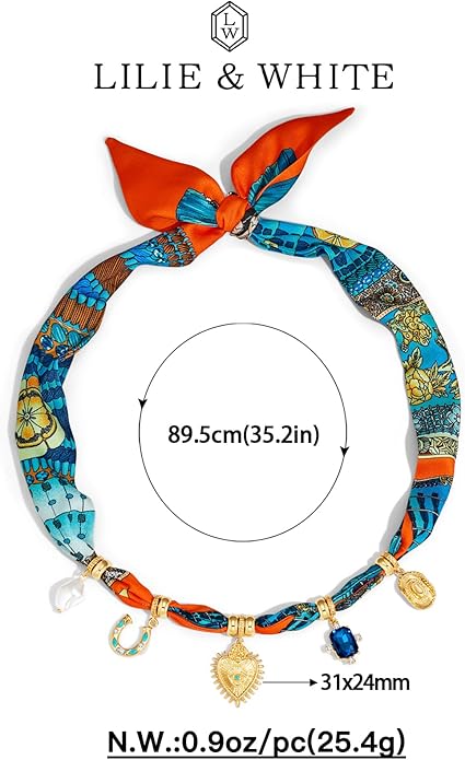LILIE&WHITE Gold Charms Necklace for Women Bandana Necklace with Colorful Charms Necklaces Beach Jewelry Gift