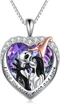 LILALO Nightmare Necklace Sterling Silver Abalone Shell Crystal Jack and Sally Necklace Jack Skellington Skull Jewelry Skull Necklaces for Women