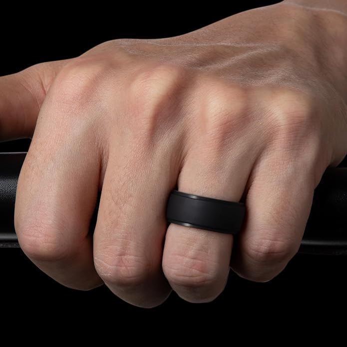 Egnaro Men's Silicone Rings 10mm Wide 2.5mm Thick, Rubber Wedding Bands with Inner Arc Ergonomic Breathable Design, 1/4/5/7 Variety Multipack