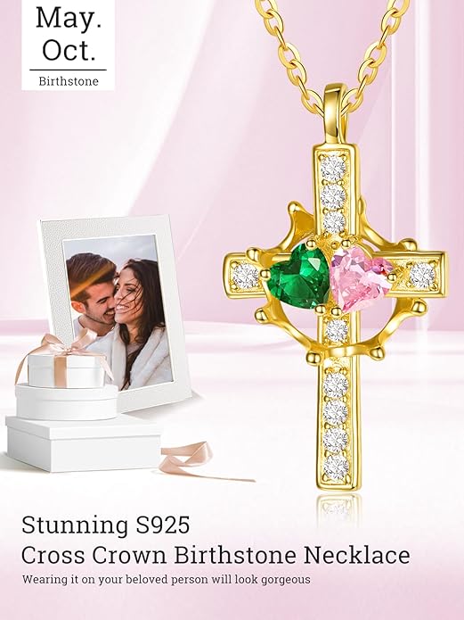 Valentine's Day Gifts for Wife 925 Sterling Silver Double Birthstone Pendant Necklaces I Love You for Always and Forever Necklace Anniversary Birthday Gifts for Wife Girlfriend Mom Her