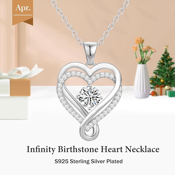 Infinity Love Heart Birthstone Necklace for Women Wife, S925 Sterling Silver Anniversary for Women Wife Birthday Gift for Her Girlfriend Mom Daughters, I Love You Women's Jewelry 18k Rose Gold Filled