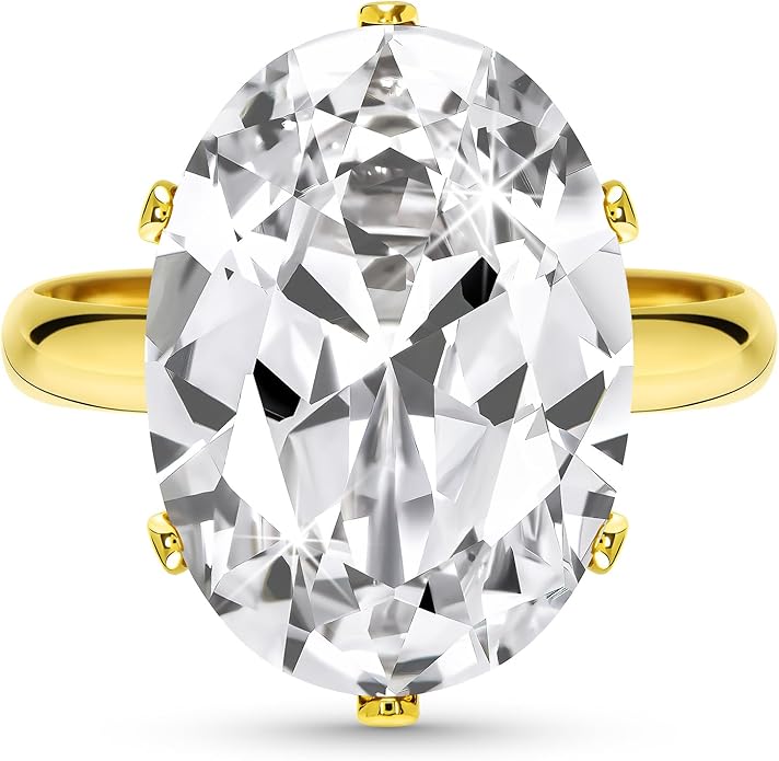 Linawe Cubic Zirconia Imitation Diamond Moissanite Rings for Women, 14K Gold/Rose Gold/Silver Adjustable Chunky Ring, Costume Rhinestone Jewelry for Wedding Engagement