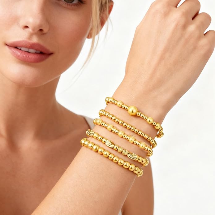 Gold Bracelets for Women Waterproof, 14K Gold Plated Beaded Cross Bracelets Set,Boho Stretch Bracelets Stackable Jewelry for Women Teenage Girls Jewelry Christmas Gifts