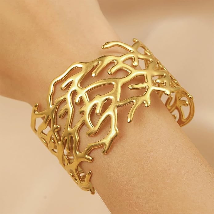 Wide Chunky Gold Cuff Bracelets for Women - Open Cuff Bangles Adjustable Wrist Bracelets, Statement Jewelry Gifts for Women