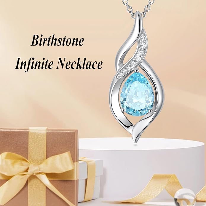Birthstone Necklace for Women Infinity Necklaces 925 Sterling Silver Teardrop Love Birthday Jewelry Valentines Day Birthday Gifts for Her Mom Wife Girlfriend
