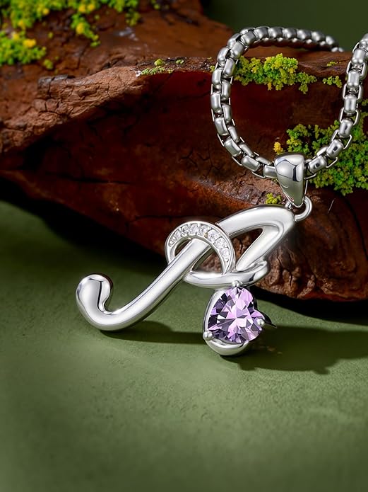 Valentines Day Gifts for Women Alphabet A to Z Initial Birthstone Pendant Necklaces for Women - 18k White Gold Plated Personalized Name Jewelry Valentine Mothers Day Birthday Gifts for Women Her Girlfriend
