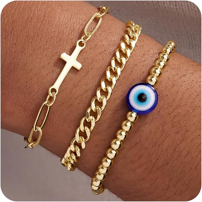 Gold Bracelets Set for Women Stack, Dainty Thick Bracelets Stack for Women Trendy, Simple Thin Gold Plated Cuff Stackable Bracelets With Beaded Cuban Paperclip Snake Rope Bangle Hand Chain Jewelry Gifts for Women Non Tainish