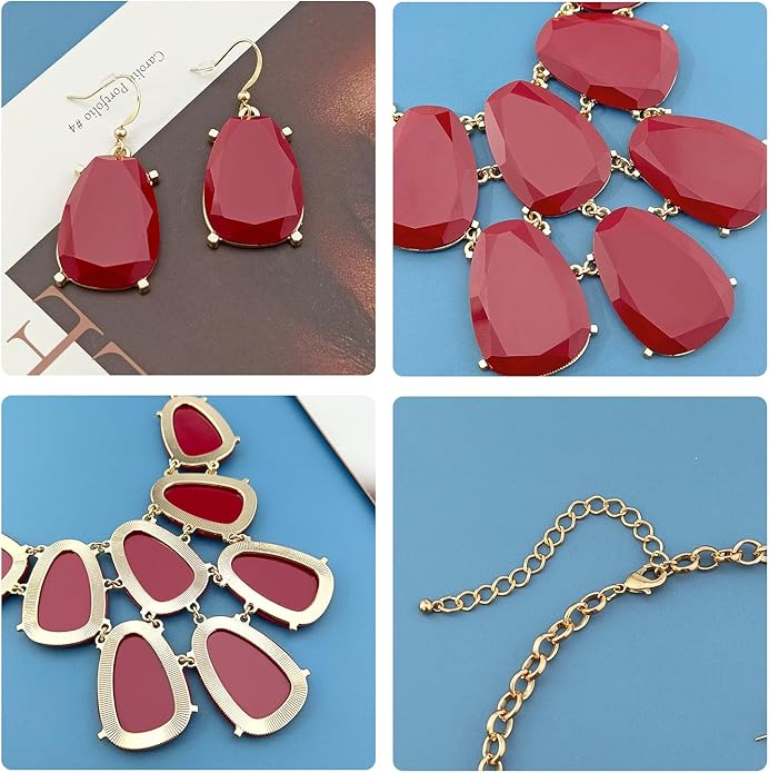 Firstmeet Chunky Bubble Statement Collar Necklace with Earrings for Women