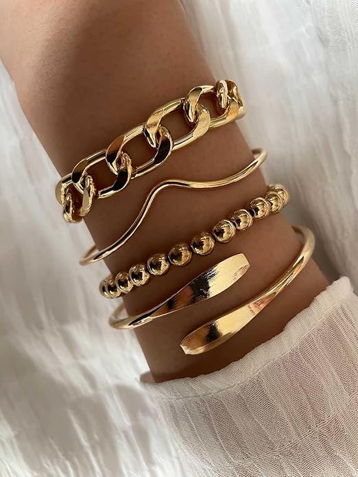 ÌF ME Gold Bangle Bracelets for Women, Indian Bangles Stackable Set, Multi Layer Textured 14K Gold Plated Chunky Bracelets Boho Jewelrys Set